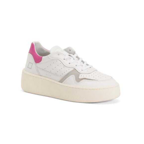 D.A.T.E. White/fuchsia Leather Step Sneakers - Picture 1 of 2